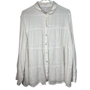 J. Jill Women’s Linen Tiered Blouse White XL – Light Academia Clean Girl Minimal